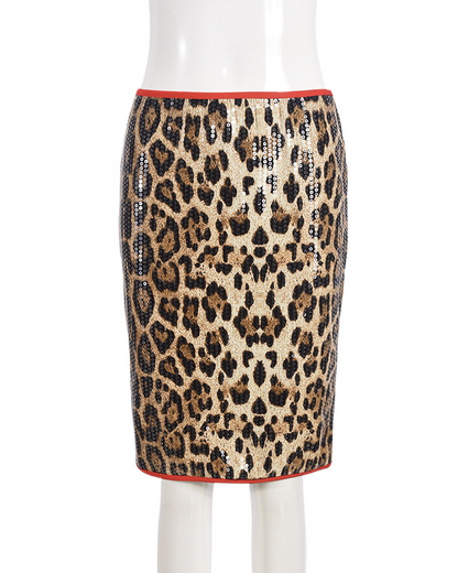 Leopard-Print Sequencine Stretch Skirt