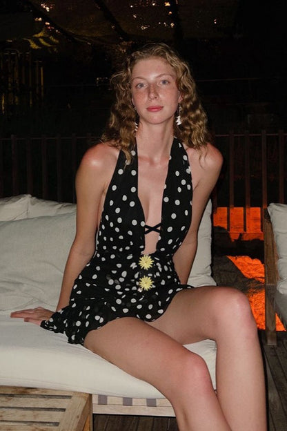 Sexy Polka Dot V-Neck Mini Dress