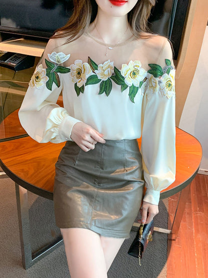 Gianna Elegant Embroidered Mesh Blouse