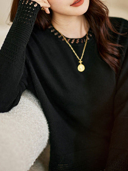 Grace Loose Crew Neck Hollowed Knitted Top