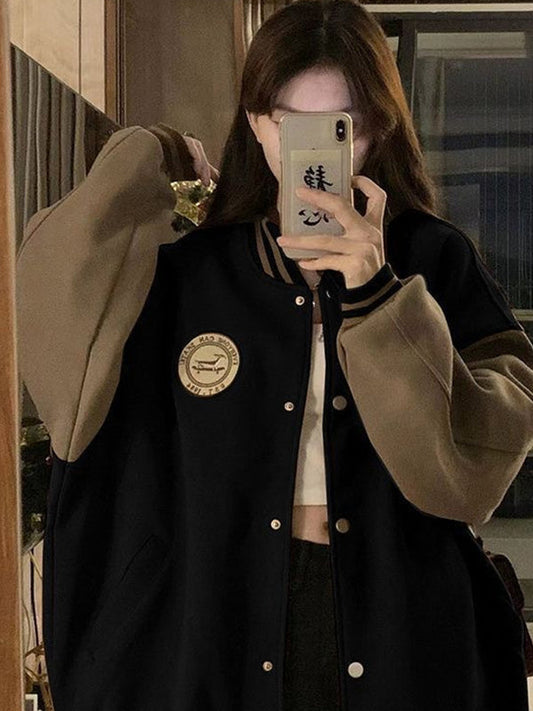 Vintage Contrast Color Loose Casual Jacket