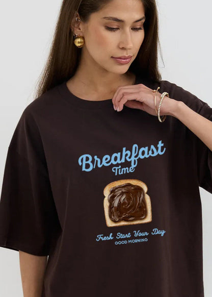 ChocoToast - Graphic Oversized Tee in Cocoa Brown
