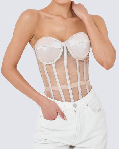 Double-Layer Breathable Mesh See-Through Herringbone Bra