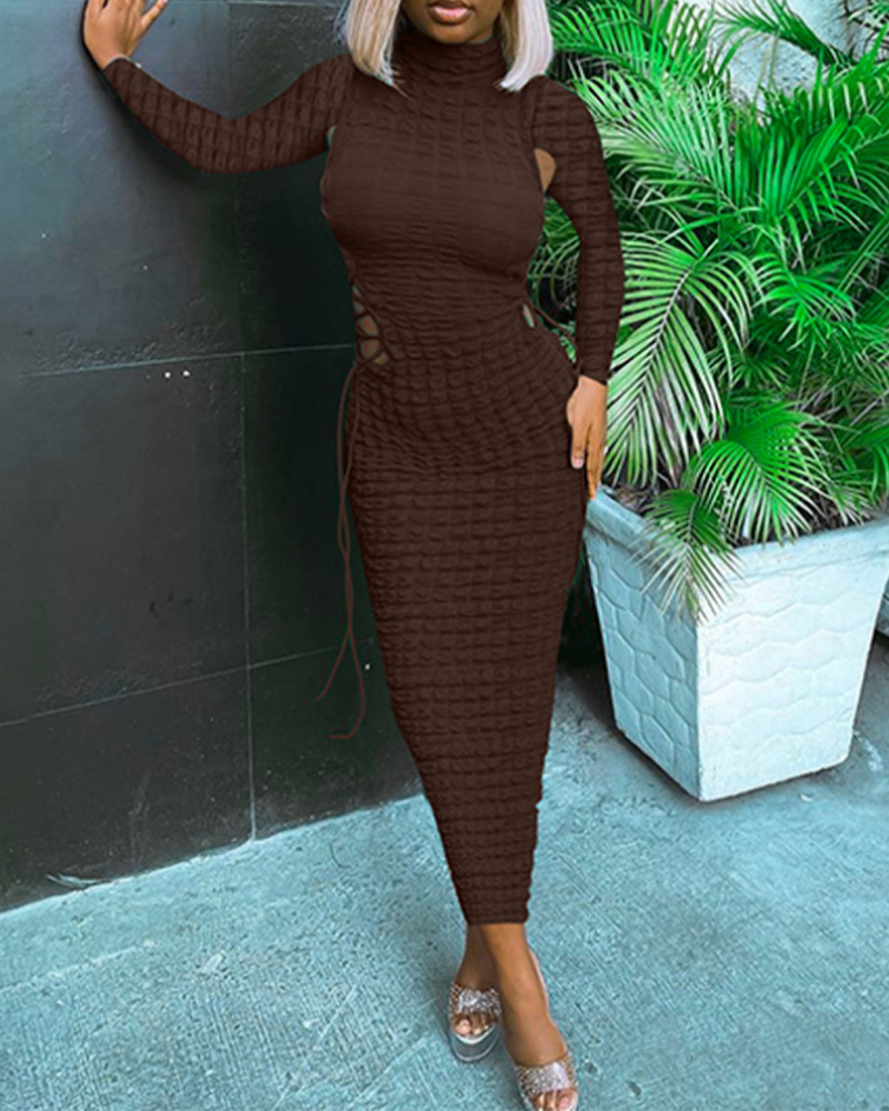 Cut-Out Strappy Long-Sleeved Dress