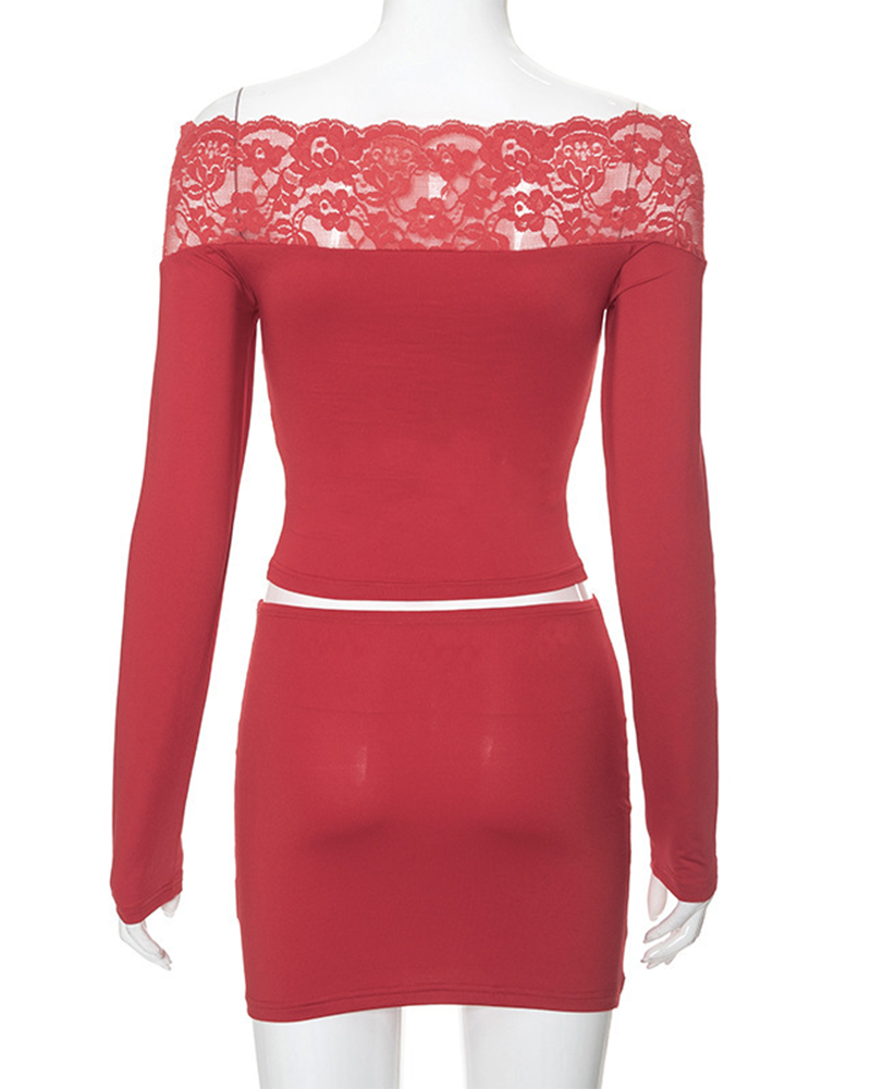 Lace Panel Stretch Skirt Set