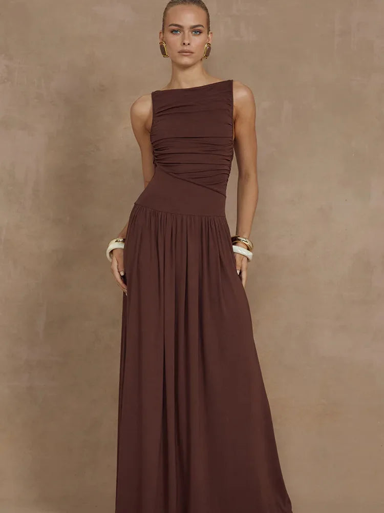 Artcat - Vestido largo ajustado elegante sin mangas con cuello redondo para mujer, vestido de noche ajustado para fiesta y adelgazamiento