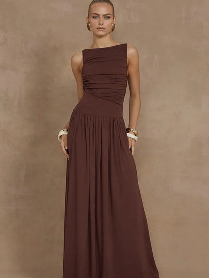 Artcat - Vestido largo ajustado elegante sin mangas con cuello redondo para mujer, vestido de noche ajustado para fiesta y adelgazamiento