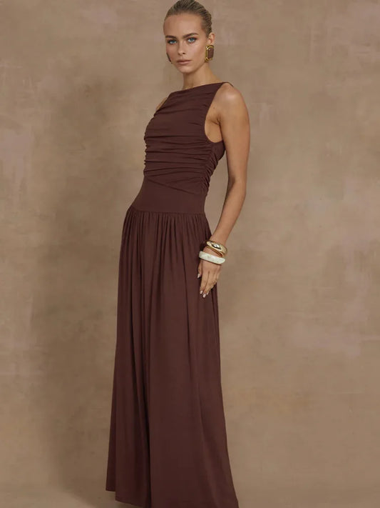 Artcat - Vestido largo ajustado elegante sin mangas con cuello redondo para mujer, vestido de noche ajustado para fiesta y adelgazamiento