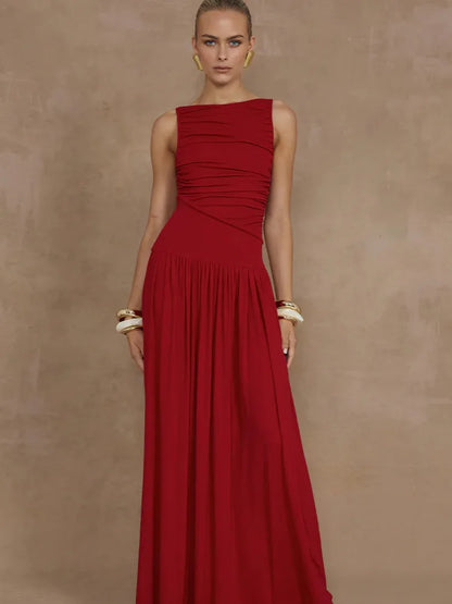 Artcat - Vestido largo ajustado elegante sin mangas con cuello redondo para mujer, vestido de noche ajustado para fiesta y adelgazamiento