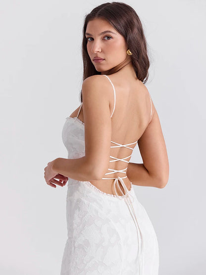 -Vestido largo ajustado sin mangas con encaje y retazos, espalda descubierta, elegante, para fiesta y club, de verano.