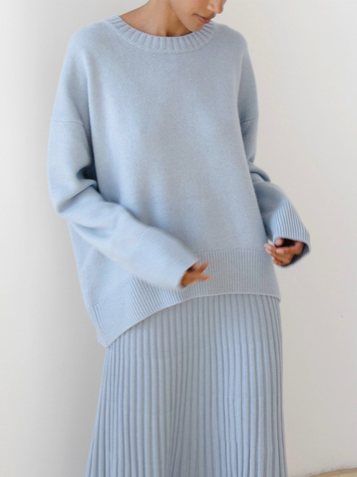 Skye Knit Set – Soft Crewneck Sweater & Pleated Skirt