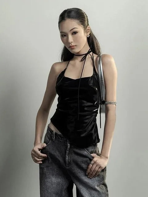 Chaleco negro mate moderno personalizado para chica joven, sexy, moderno y sencillo para mujer