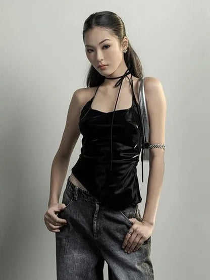 Chaleco negro mate moderno personalizado para chica joven, sexy, moderno y sencillo para mujer