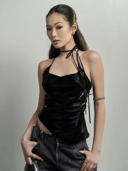Chaleco negro mate moderno personalizado para chica joven, sexy, moderno y sencillo para mujer