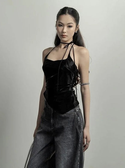 Chaleco negro mate moderno personalizado para chica joven, sexy, moderno y sencillo para mujer