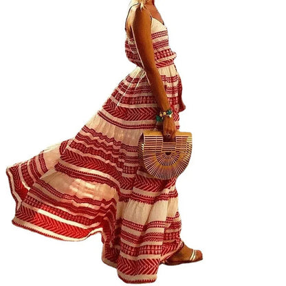 Vestido largo con tirantes finos y estampado estilo bohemio para mujer, cuello en V, informal, camisola de playa, novedad de verano 2025