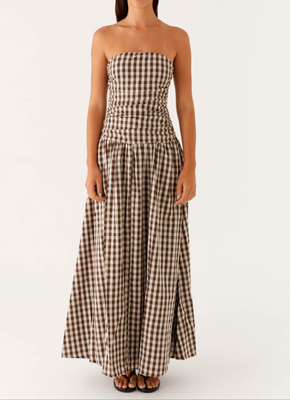 Aryanna Maxi Dress - Brown Gingham