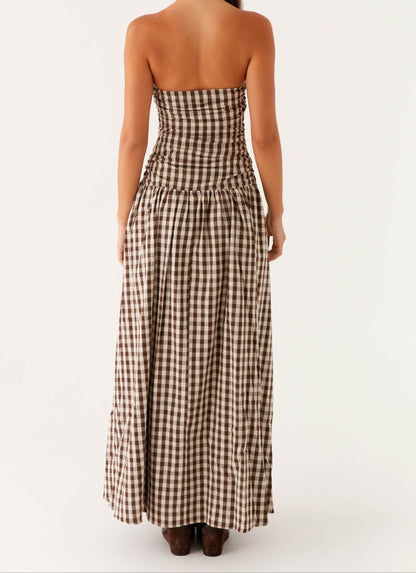 Aryanna Maxi Dress - Brown Gingham
