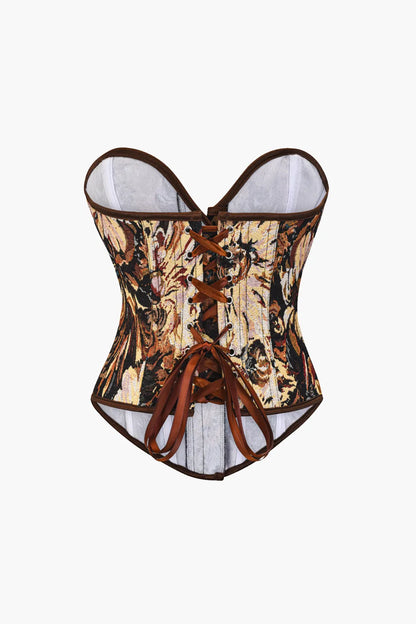 Cavasa Abstract Print Braided Tie Corset Top