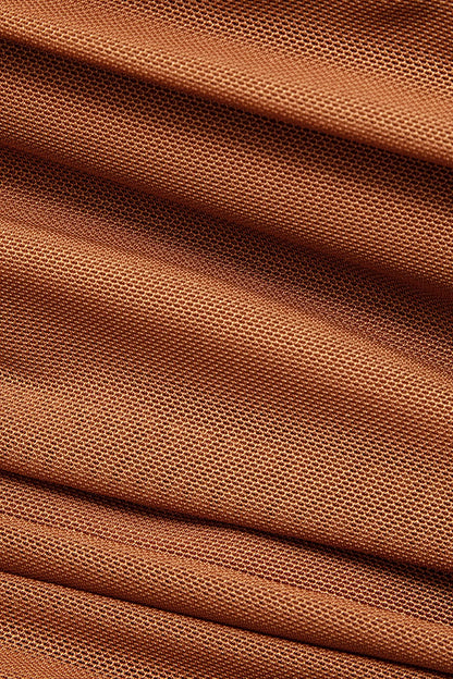 Chala Brown Asymmetrical Ruched Sleeveless Mesh Swimsuit