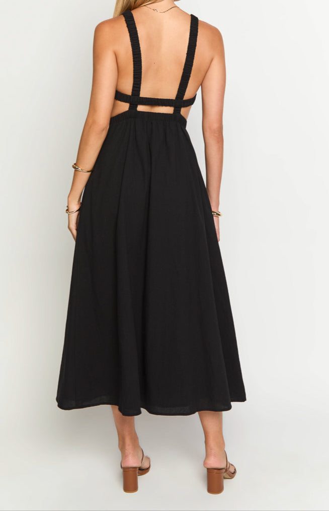 Andrea Black Backless Midi Dress