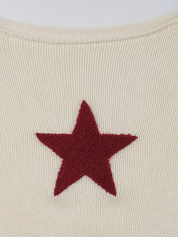 White Vintage Knitted Crochet Crop Top with Star Patch