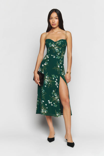 Vestido midi sin mangas con estampado floral verde 