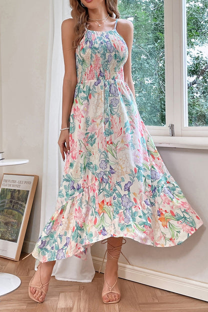 Vestido midi con volantes y estampado floral 