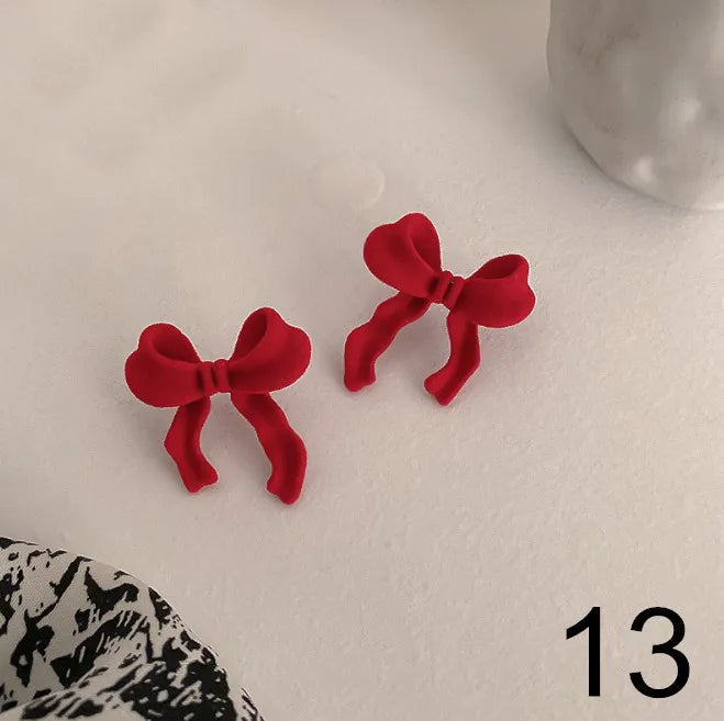 Korean Dangle Drop Earrings Black Tulle Yarn Rhinestone Bow Knot Kawaii Fashion Jewelry for Women Fall Winter