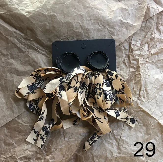 Korean Dangle Drop Earrings Black Tulle Yarn Rhinestone Bow Knot Kawaii Fashion Jewelry for Women Fall Winter