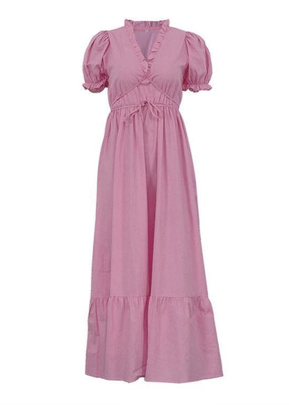 Ivory Grace - Puff Sleeve Linen Midi Dress