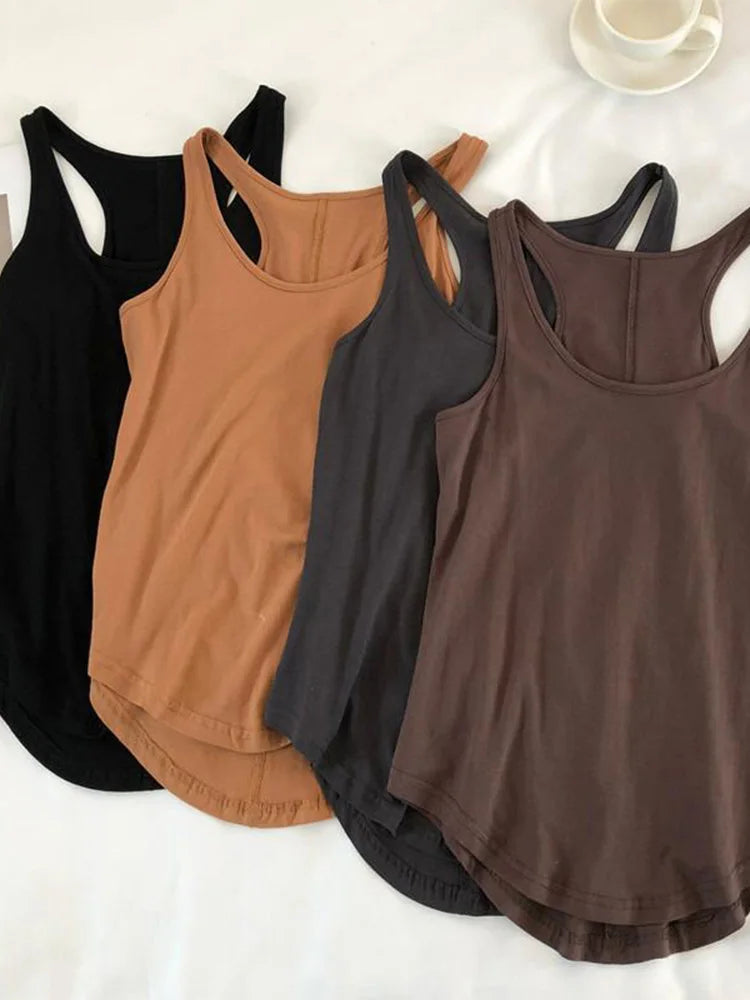 Camisetas sin mangas irregulares de verano con cuello redondo, camiseta negra informal sin mangas, top básico holgado de color sólido, camiseta deportiva para mujer