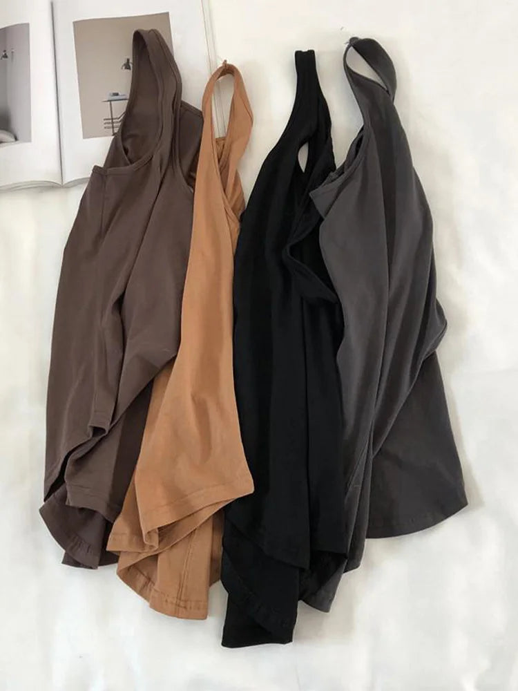 Camisetas sin mangas irregulares de verano con cuello redondo, camiseta negra informal sin mangas, top básico holgado de color sólido, camiseta deportiva para mujer