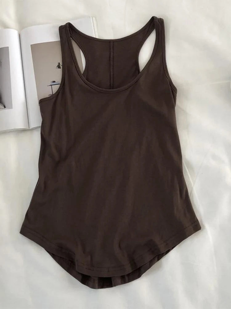 Camisetas sin mangas irregulares de verano con cuello redondo, camiseta negra informal sin mangas, top básico holgado de color sólido, camiseta deportiva para mujer