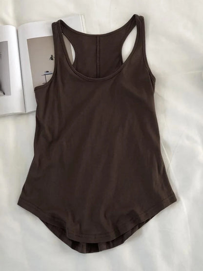 Camisetas sin mangas irregulares de verano con cuello redondo, camiseta negra informal sin mangas, top básico holgado de color sólido, camiseta deportiva para mujer