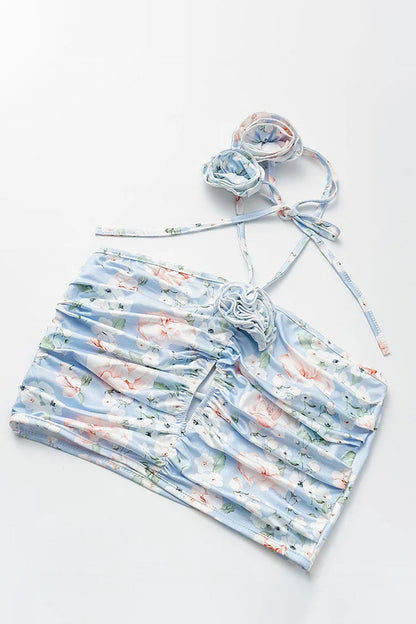 Top floral con cuello halter y espalda descubierta 