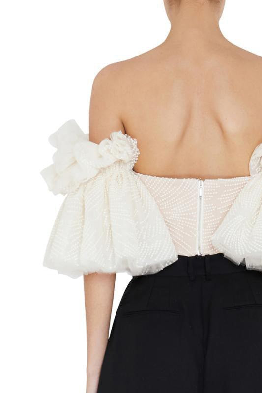 Top de tubo con bordado y espalda descubierta con hombros descubiertos 