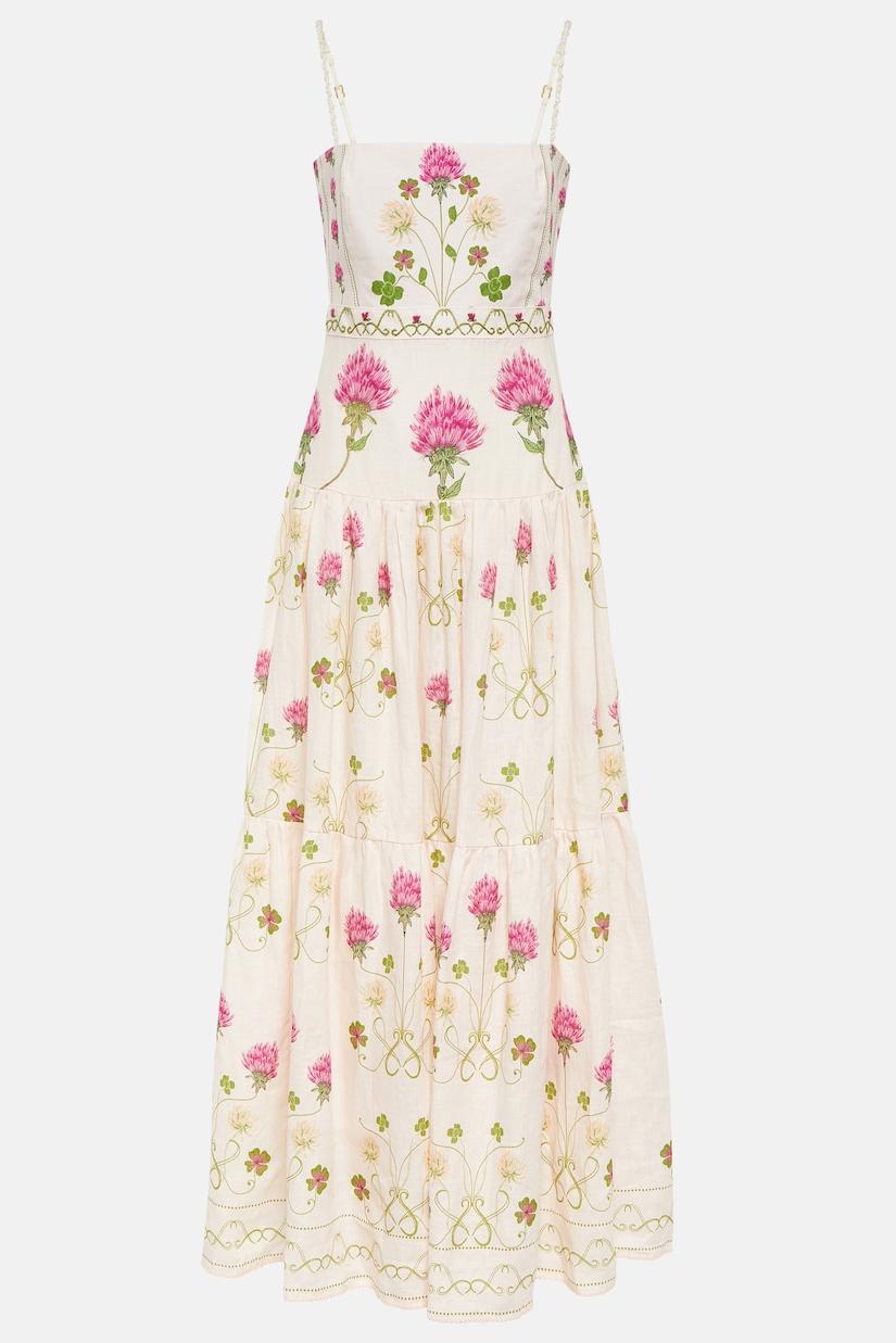 Vestido midi de cintura cónica con estampado floral 