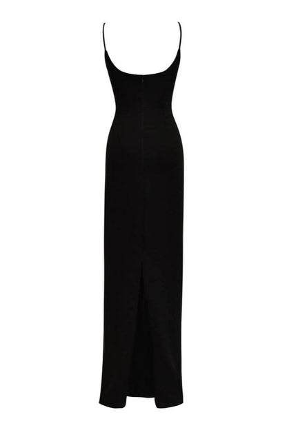 Vestido largo camisola sin espalda con flores 3D 