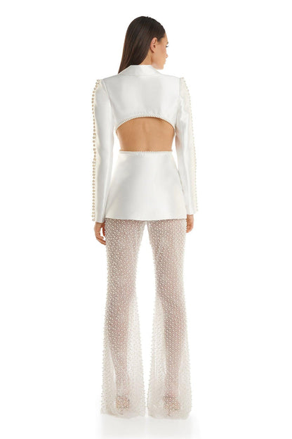 Blazer con recortes de flores 3D y perlas sintéticas 