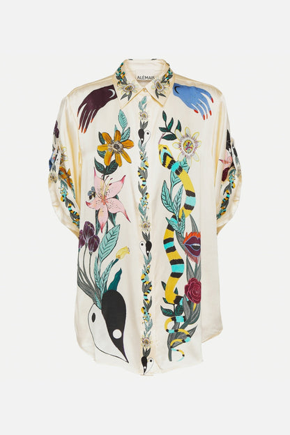 Conjunto de blusa con estampado animal y pantalones anchos de cintura media 