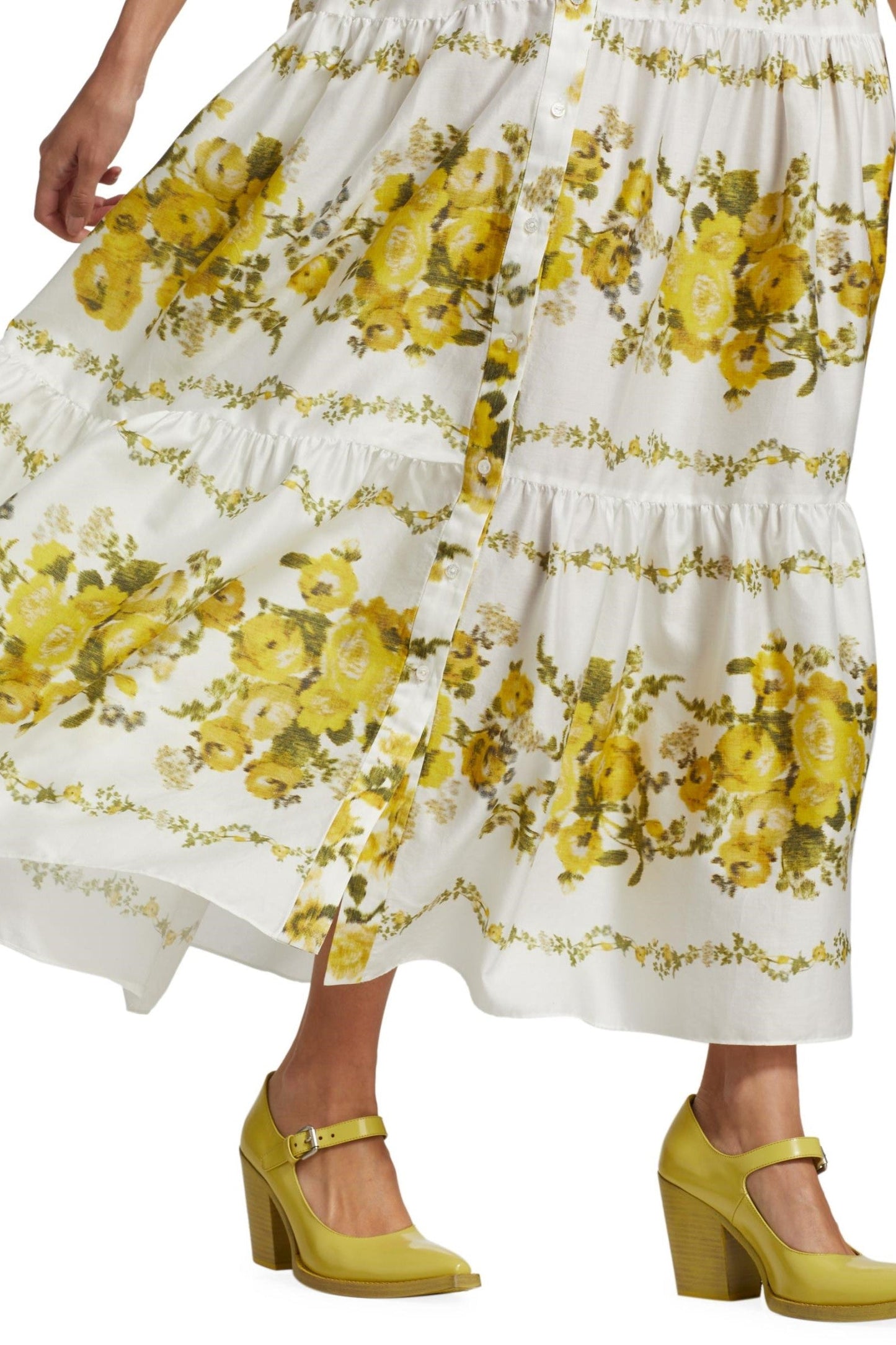 Vestido midi de botonadura sencilla con cuello camisero floral 