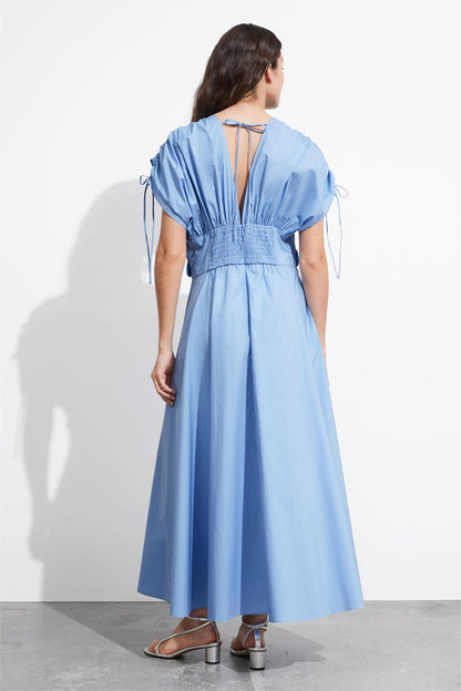 Vestido midi con cuello en V y cordones con estampado floral 3D 