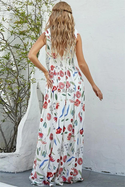 Vestido midi sin mangas con encaje floral 