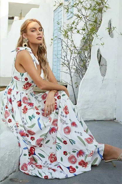 Vestido midi sin mangas con encaje floral 