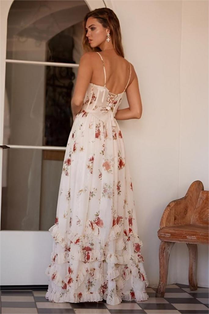 Vestido midi con escote corazón y estampado floral 