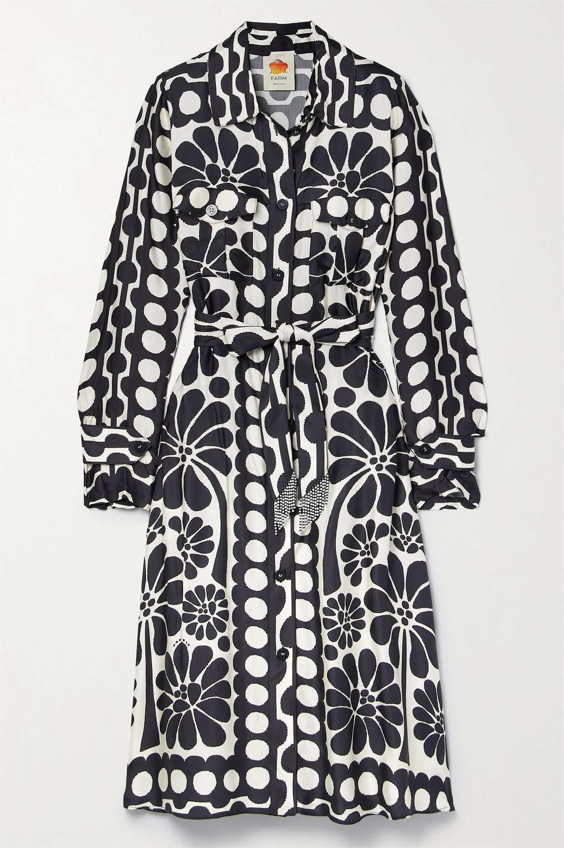 Vestido midi floral de botonadura sencilla con cinturón 