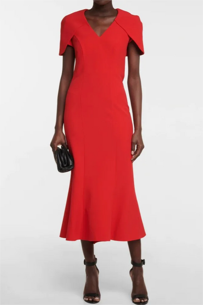 Vestido midi chal con cuello en V liso 