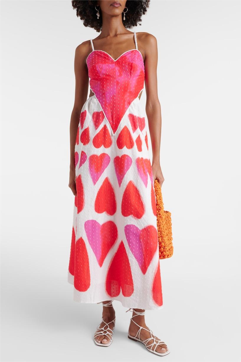 Vestido midi sin mangas con escote en forma de corazón y aberturas 