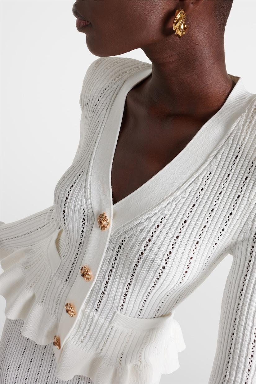 Conjunto de vestido midi de punto con cintura alta y parte superior con botones de metal sólido 